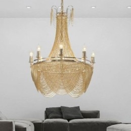 Lámpara colgante de cadena de aluminio, luz creativa, luz decorativa de lujo con borlas, luz dorada y plateada