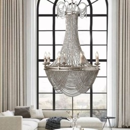 Lámpara colgante de cadena de aluminio, luz creativa, luz decorativa de lujo con borlas, luz dorada y plateada