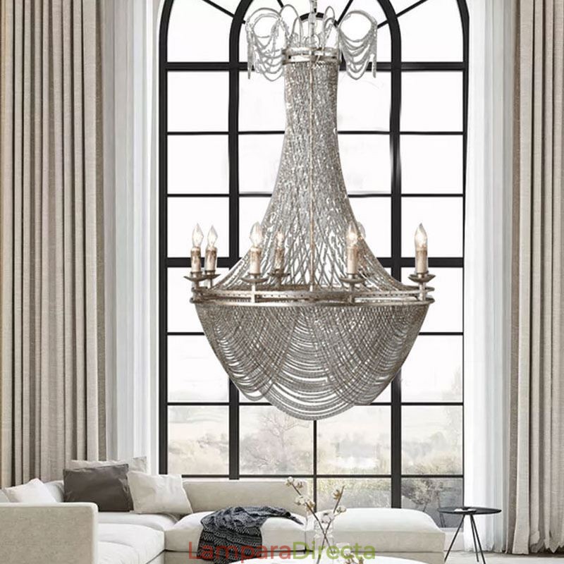 Lámpara colgante de cadena de aluminio, luz creativa, luz decorativa de lujo con borlas, luz dorada y plateada