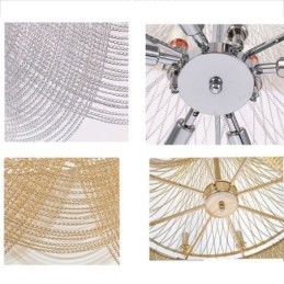 Lámpara colgante de cadena de aluminio, luz creativa, luz decorativa de lujo con borlas, luz dorada y plateada