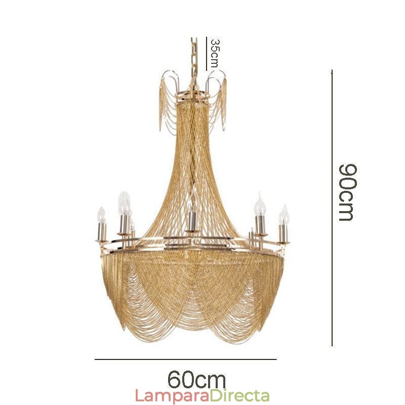 Lámpara colgante de cadena de aluminio, luz creativa, luz decorativa de lujo con borlas, luz dorada y plateada