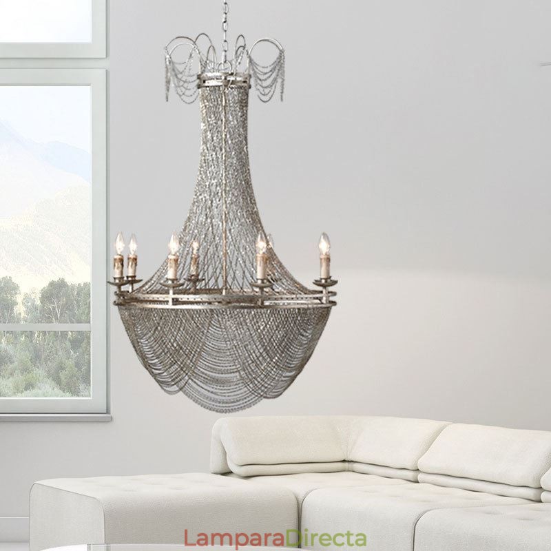 Lámpara colgante de cadena de aluminio, luz creativa, luz decorativa de lujo con borlas, luz dorada y plateada