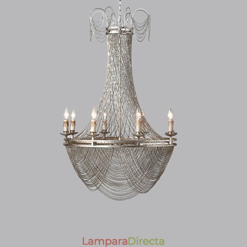 Lámpara colgante de cadena de aluminio, luz creativa, luz decorativa de lujo con borlas, luz dorada y plateada
