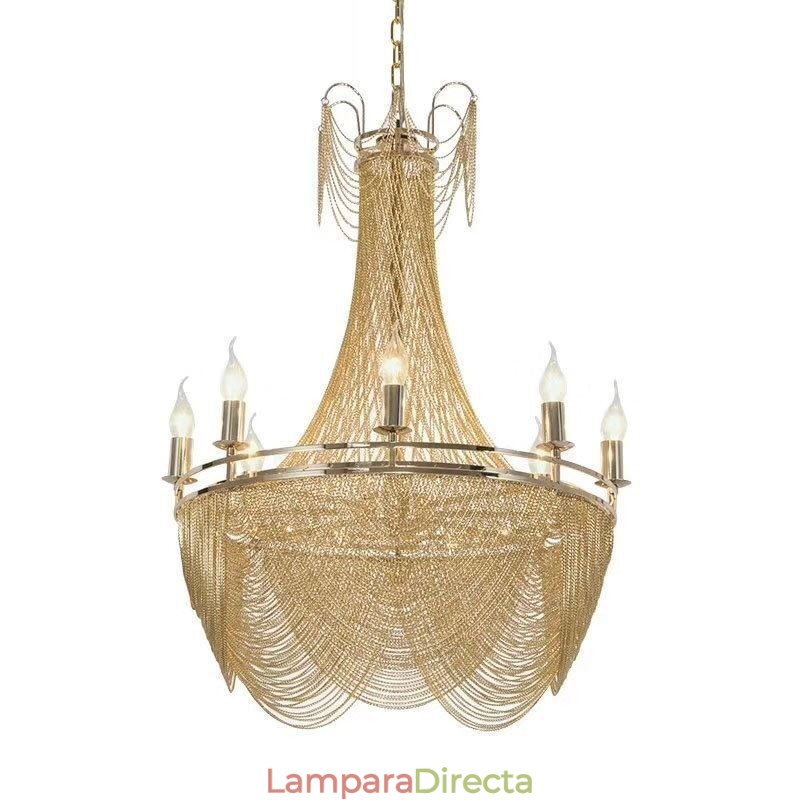 Lámpara colgante de cadena de aluminio, luz creativa, luz decorativa de lujo con borlas, luz dorada y plateada