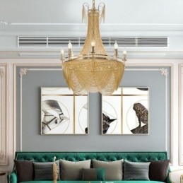 Lámpara colgante de cadena de aluminio, luz creativa, luz decorativa de lujo con borlas, luz dorada y plateada