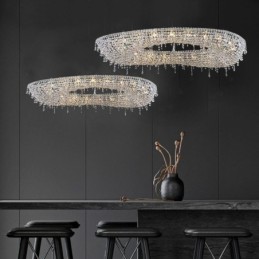 Lámpara colgante de cristal moderna de lujo ovalada para techo