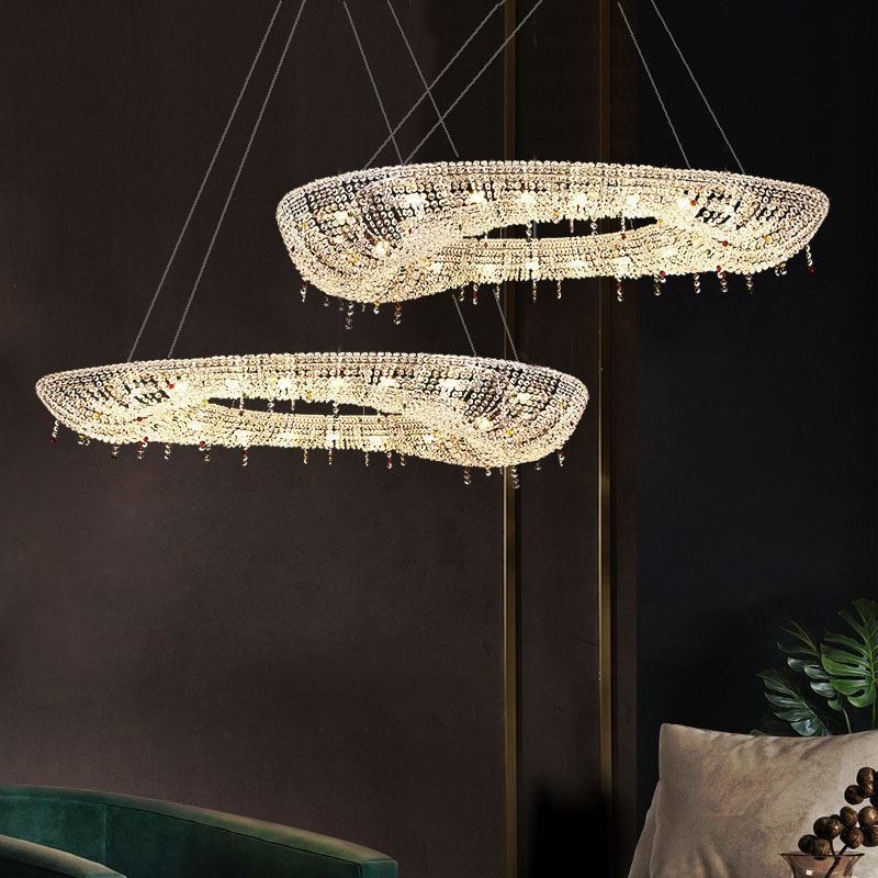 Lámpara colgante de cristal moderna de lujo ovalada para techo