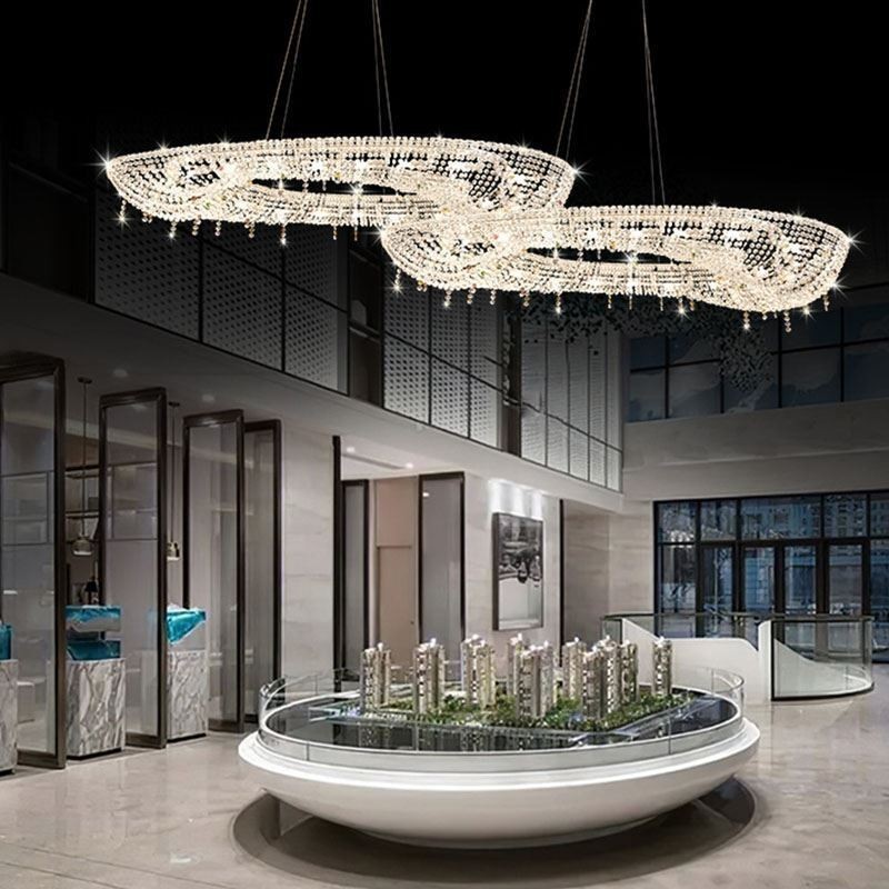 Lámpara colgante de cristal moderna de lujo ovalada para techo