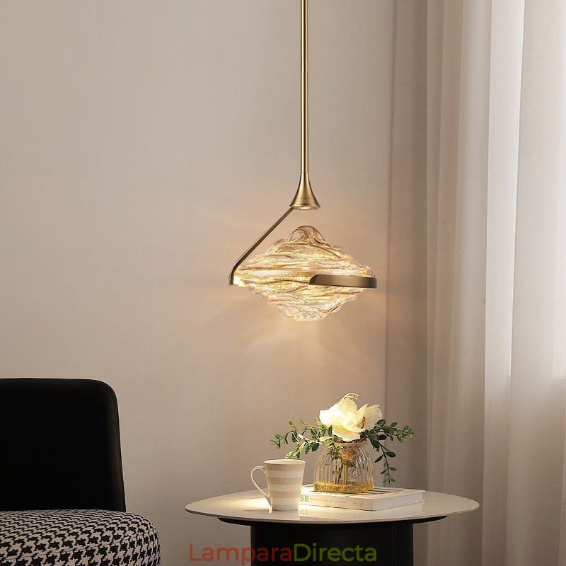 Lámpara colgante moderna minimalista de hierro forjado y cristal de lava.
