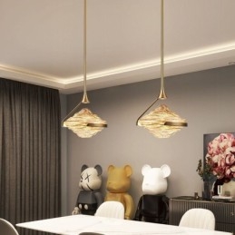Lámpara colgante moderna minimalista de hierro forjado y cristal de lava.