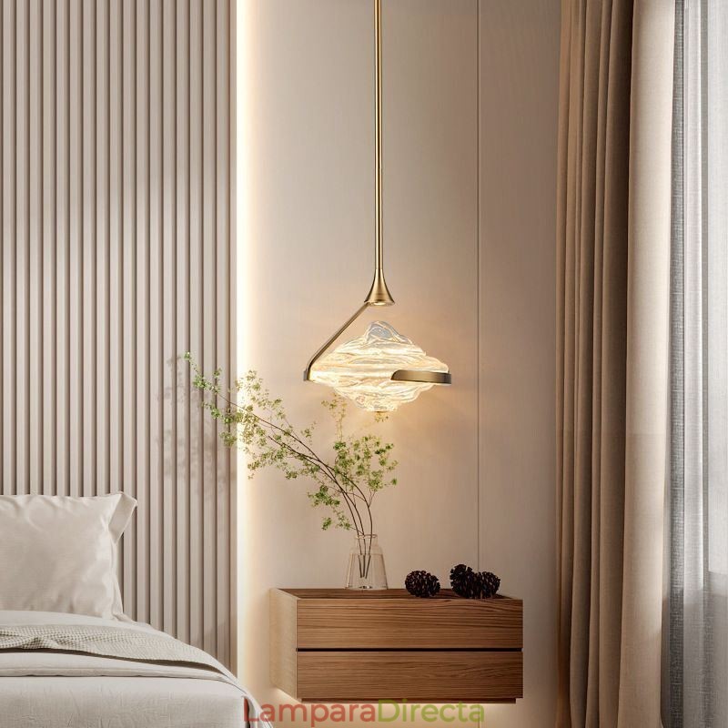Lámpara colgante moderna minimalista de hierro forjado y cristal de lava.