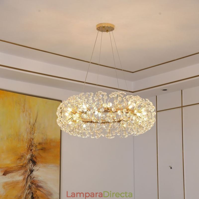 Lámpara colgante moderna minimalista de hierro forjado circular con forma de flor de sol.