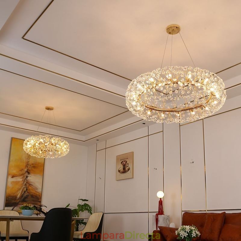 Lámpara colgante moderna minimalista de hierro forjado circular con forma de flor de sol.