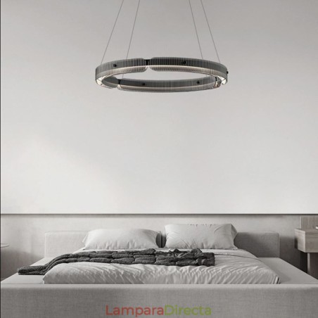 Lámpara colgante circular de 60 a 80 cm, de cristal, regulable sin escalonamientos, con control remoto. Lámpara colgante circular de 60 a 80 cm, de cristal, regulable sin escalonamientos, con control remoto.