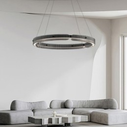 Lámpara colgante circular de 60 a 80 cm, de cristal, regulable sin escalonamientos, con control remoto.