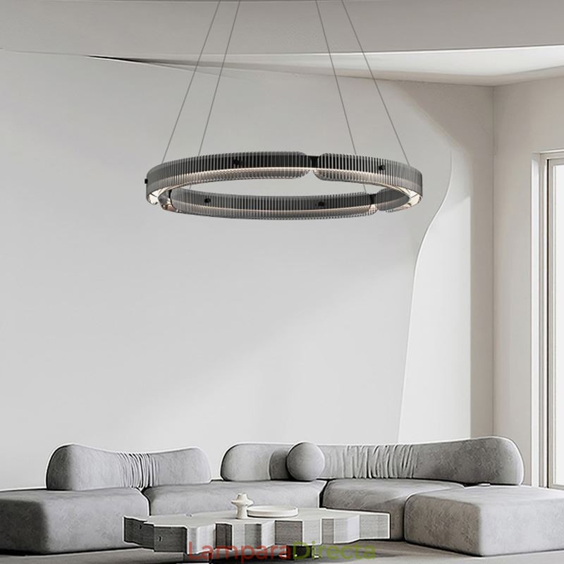 Lámpara colgante circular de 60 a 80 cm, de cristal, regulable sin escalonamientos, con control remoto.