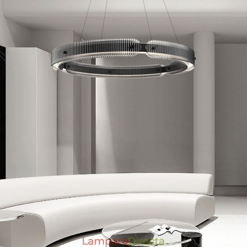 Lámpara colgante circular de 60 a 80 cm, de cristal, regulable sin escalonamientos, con control remoto.