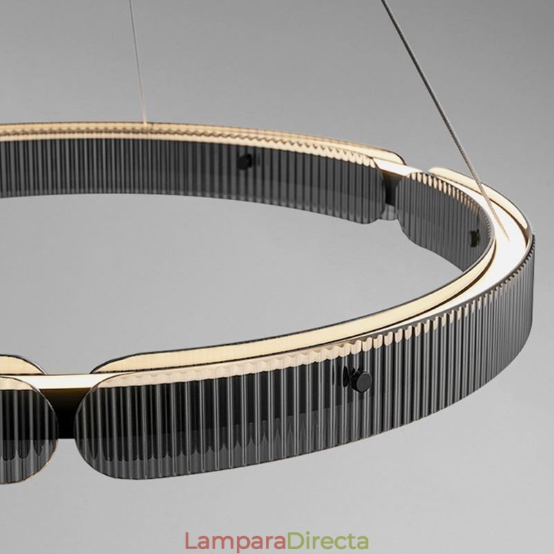 Lámpara colgante circular de 60 a 80 cm, de cristal, regulable sin escalonamientos, con control remoto.