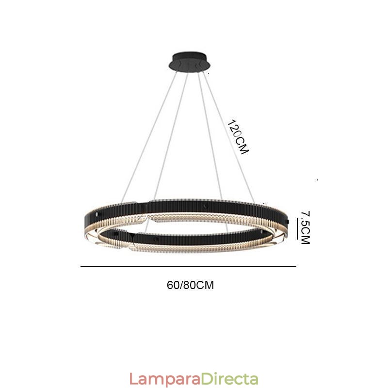Lámpara colgante circular de 60 a 80 cm, de cristal, regulable sin escalonamientos, con control remoto.