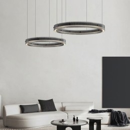 Lámpara colgante de techo de cristal de doble círculo de 60+80 cm, regulable sin escalonamientos con control remoto
