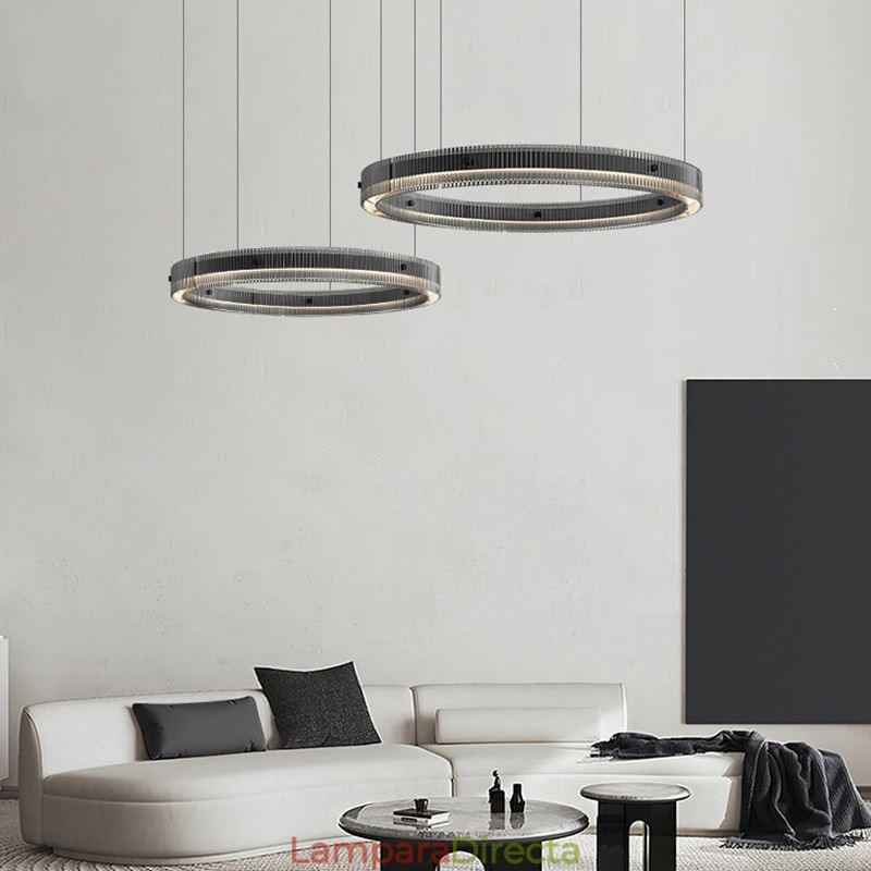 Lámpara colgante de techo de cristal de doble círculo de 60+80 cm, regulable sin escalonamientos con control remoto