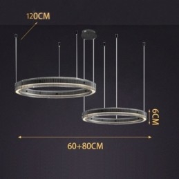 Lámpara colgante de techo de cristal de doble círculo de 60+80 cm, regulable sin escalonamientos con control remoto
