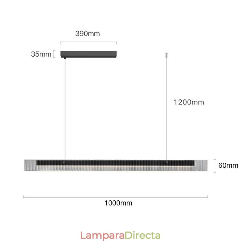 Lámpara colgante de techo de cristal de 100 cm con regulación continua y control remoto.