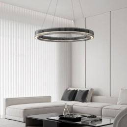 Lámpara colgante de cristal de 60 a 80 cm, luz de techo circular, regulable sin escalonamientos con control remoto