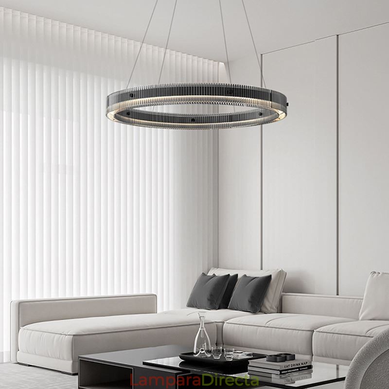 Lámpara colgante de cristal de 60 a 80 cm, luz de techo circular, regulable sin escalonamientos con control remoto