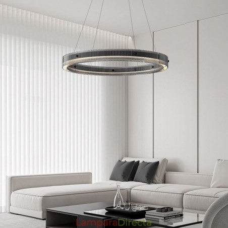 Lámpara colgante de cristal de 60 a 80 cm, luz de techo circular, regulable sin escalonamientos con control remoto Lámpara colgante de cristal de 60 a 80 cm, luz de techo circular, regulable sin escalonamientos con control remoto