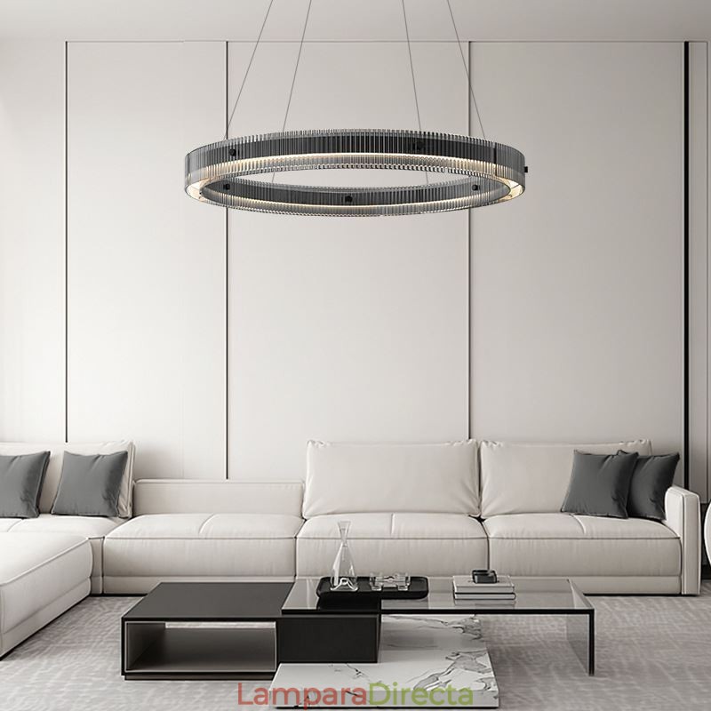 Lámpara colgante de cristal de 60 a 80 cm, luz de techo circular, regulable sin escalonamientos con control remoto