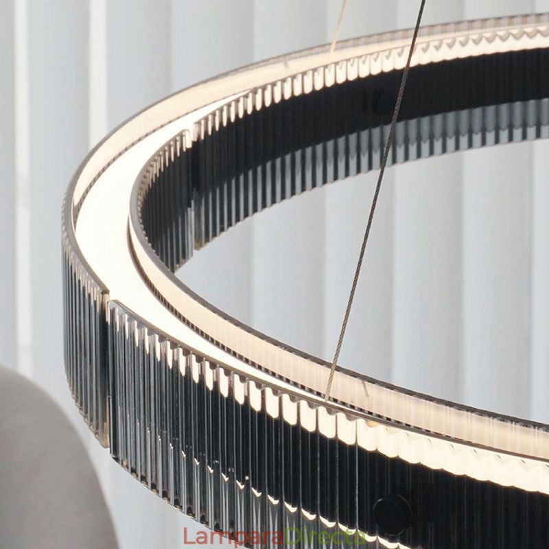 Lámpara colgante de cristal de 60 a 80 cm, luz de techo circular, regulable sin escalonamientos con control remoto