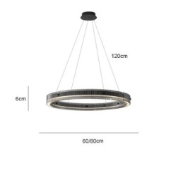 Lámpara colgante de cristal de 60 a 80 cm, luz de techo circular, regulable sin escalonamientos con control remoto