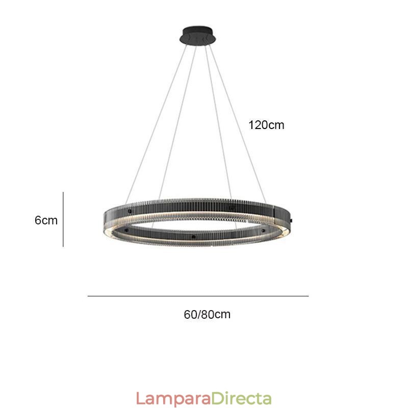 Lámpara colgante de cristal de 60 a 80 cm, luz de techo circular, regulable sin escalonamientos con control remoto