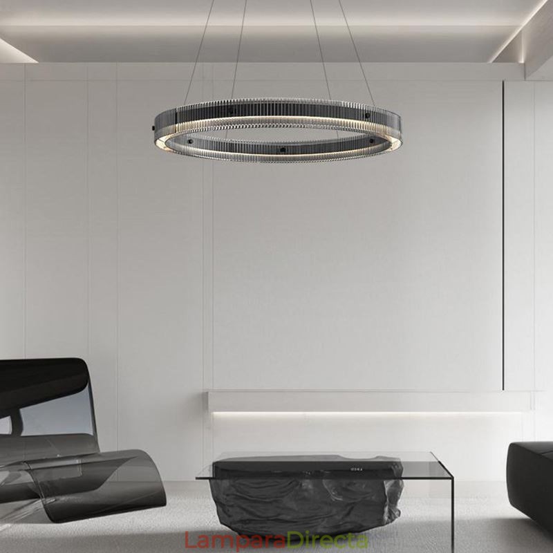 Lámpara colgante de cristal de 60 a 80 cm, luz de techo circular, regulable sin escalonamientos con control remoto