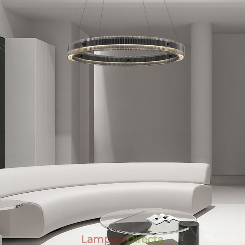 Lámpara colgante de cristal de 60 a 80 cm, luz de techo circular, regulable sin escalonamientos con control remoto