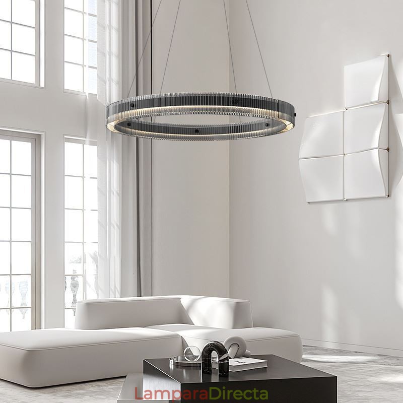Lámpara colgante de cristal de 60 a 80 cm, luz de techo circular, regulable sin escalonamientos con control remoto