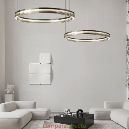 Lámpara de techo de cristal de 60+80 cm con decoración circular y doble círculo, luz colgante con atenuación tricromática. Lámpara de techo de cristal de 60+80 cm con decoración circular y doble círculo, luz colgante con atenuación tricromática.