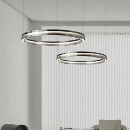 Lámpara de techo de cristal de 60+80 cm con decoración circular y doble círculo, luz colgante con atenuación tricromática.