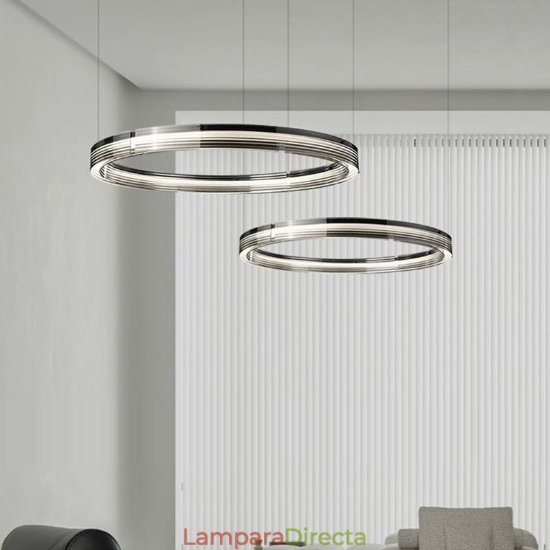 Lámpara de techo de cristal de 60+80 cm con decoración circular y doble círculo, luz colgante con atenuación tricromática.