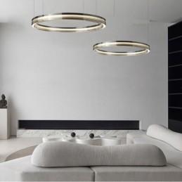 Lámpara de techo de cristal de 60+80 cm con decoración circular y doble círculo, luz colgante con atenuación tricromática.