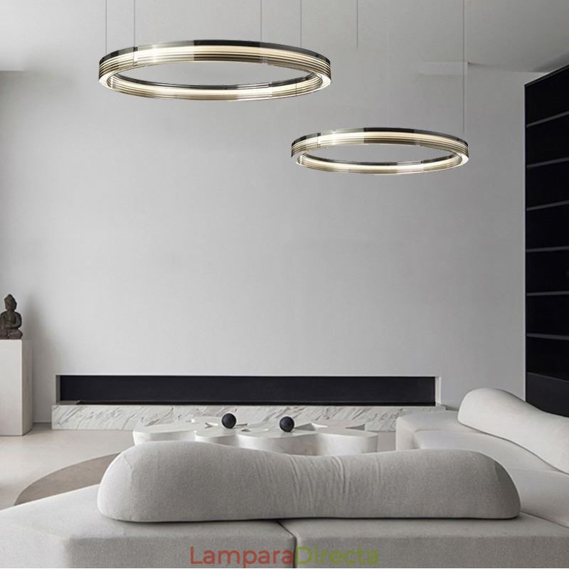 Lámpara de techo de cristal de 60+80 cm con decoración circular y doble círculo, luz colgante con atenuación tricromática.