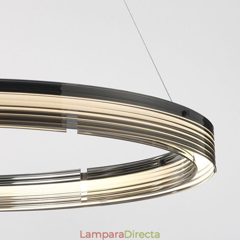 Lámpara de techo de cristal de 60+80 cm con decoración circular y doble círculo, luz colgante con atenuación tricromática.