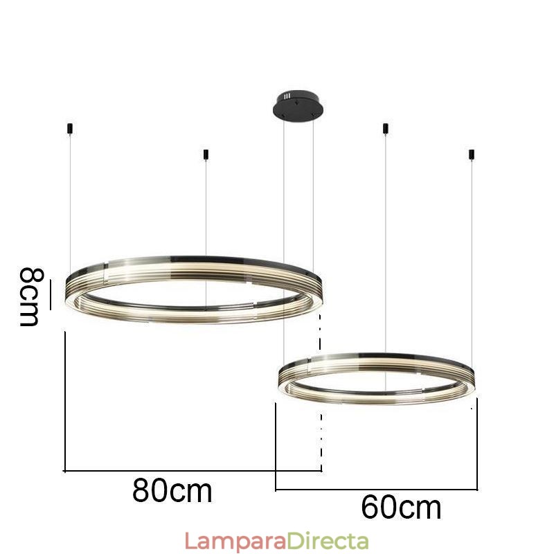 Lámpara de techo de cristal de 60+80 cm con decoración circular y doble círculo, luz colgante con atenuación tricromática.