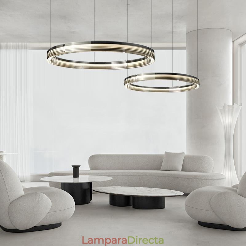 Lámpara de techo de cristal de 60+80 cm con decoración circular y doble círculo, luz colgante con atenuación tricromática.