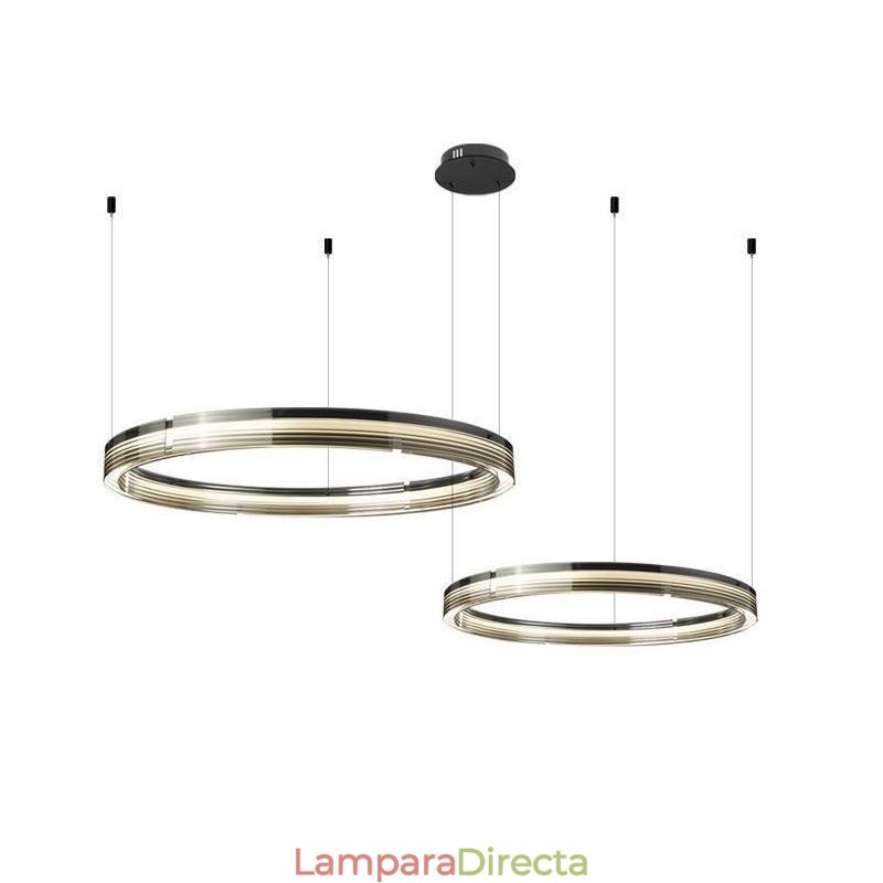 Lámpara de techo de cristal de 60+80 cm con decoración circular y doble círculo, luz colgante con atenuación tricromática.