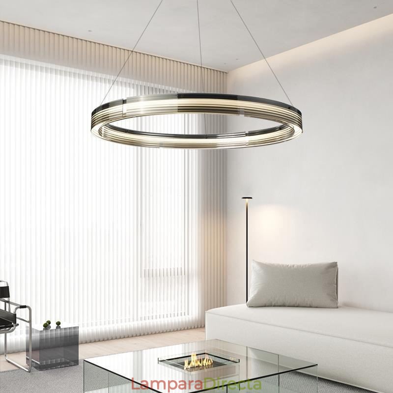 Lámpara colgante de techo de cristal circular de 60 y 80 cm con atenuación tricromática