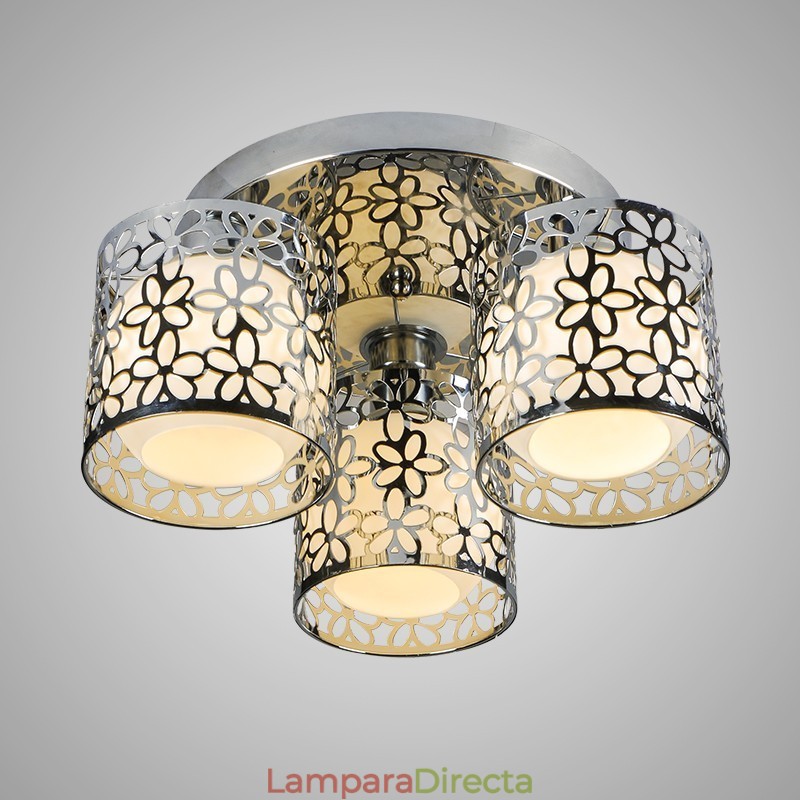 Lámpara de techo empotrada de tres luces con cúpula de vidrio