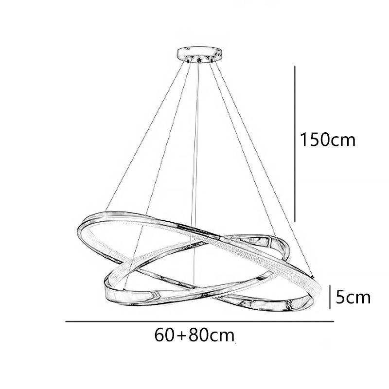Lámpara colgante de hierro forjado con anillo acrílico y doble círculo para techo.