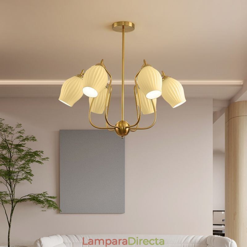 Lámpara colgante nórdica creativa de hierro forjado, cobre, color natural, con estambres, luz de techo